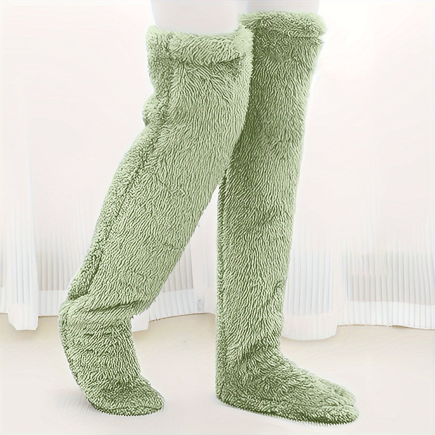 Cozy Couple's Thigh-High Fuzzy Socks - Warm, Durable Knit Over-The-Knee Stockings, Easy-Care Solid Hosiery