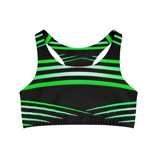 Black Green White Seamless Sports Bra - Lizard Vigilante