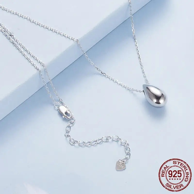 Water Drop Necklace S925 Sterling Silver White Gold Plated Ornament