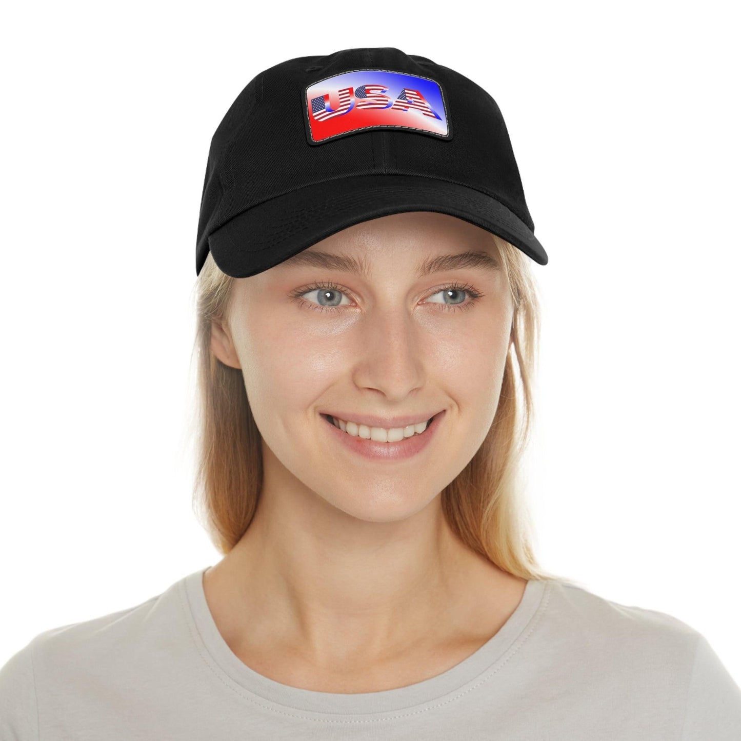 USA Red, White, and Blue Dad Hat with Leather Patch (Rectangle) - Lizard Vigilante