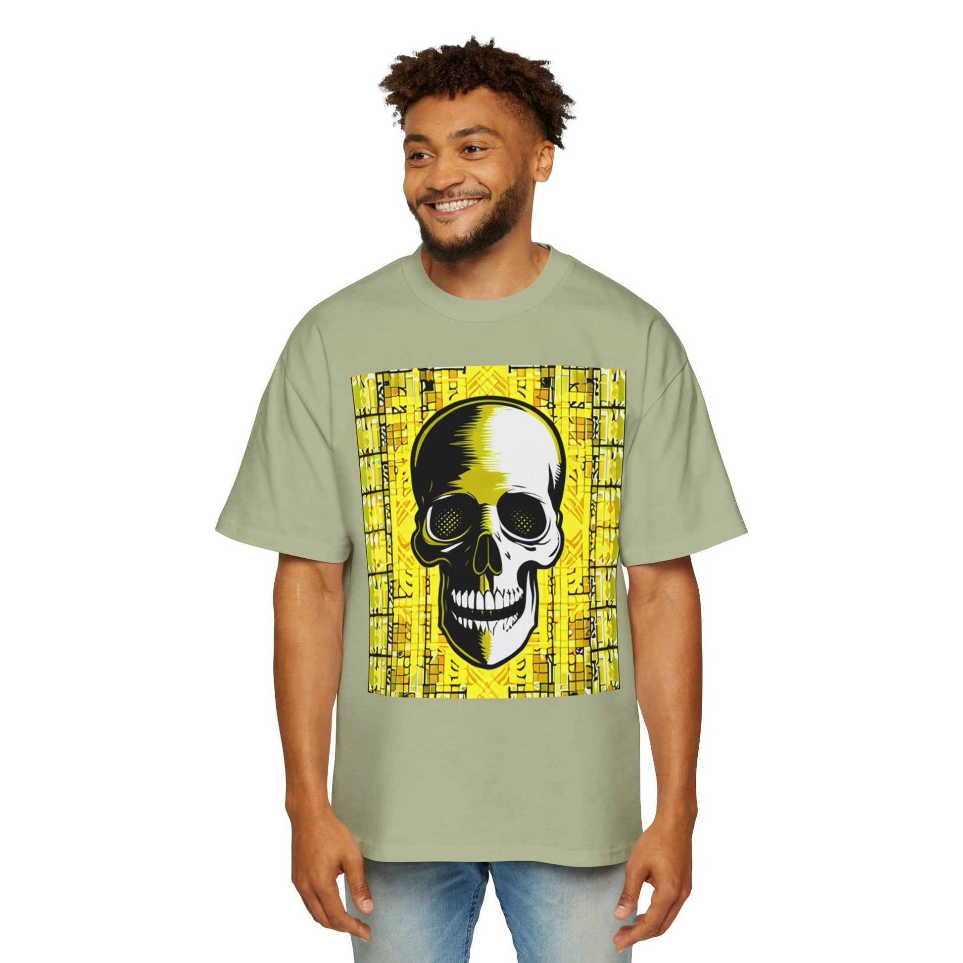 Goldgrid Skull Men's Heavy Oversized Tee - Lizard Vigilante