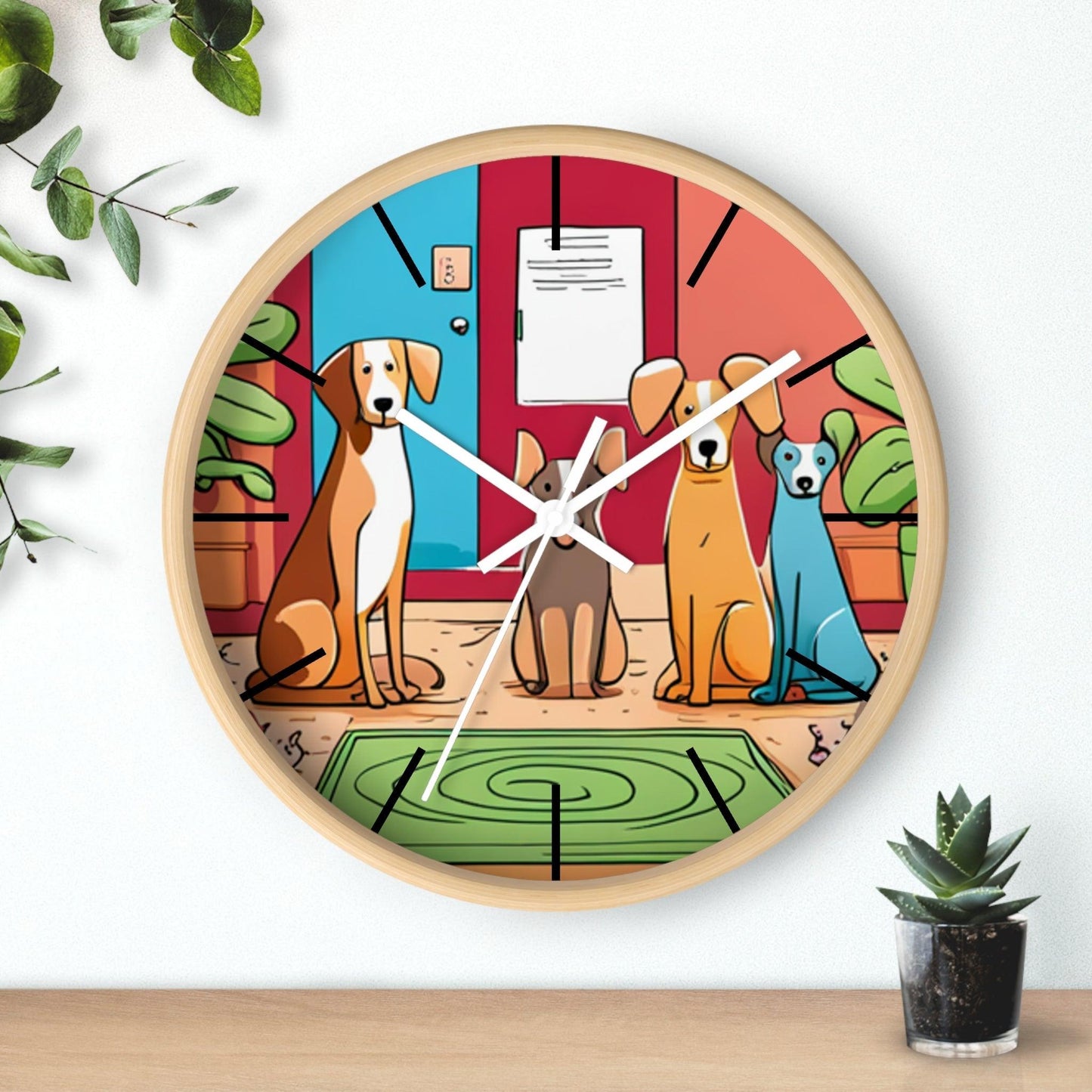 Wall Clock Featuring A Family of Illustrated Dogs - Lizard Vigilante