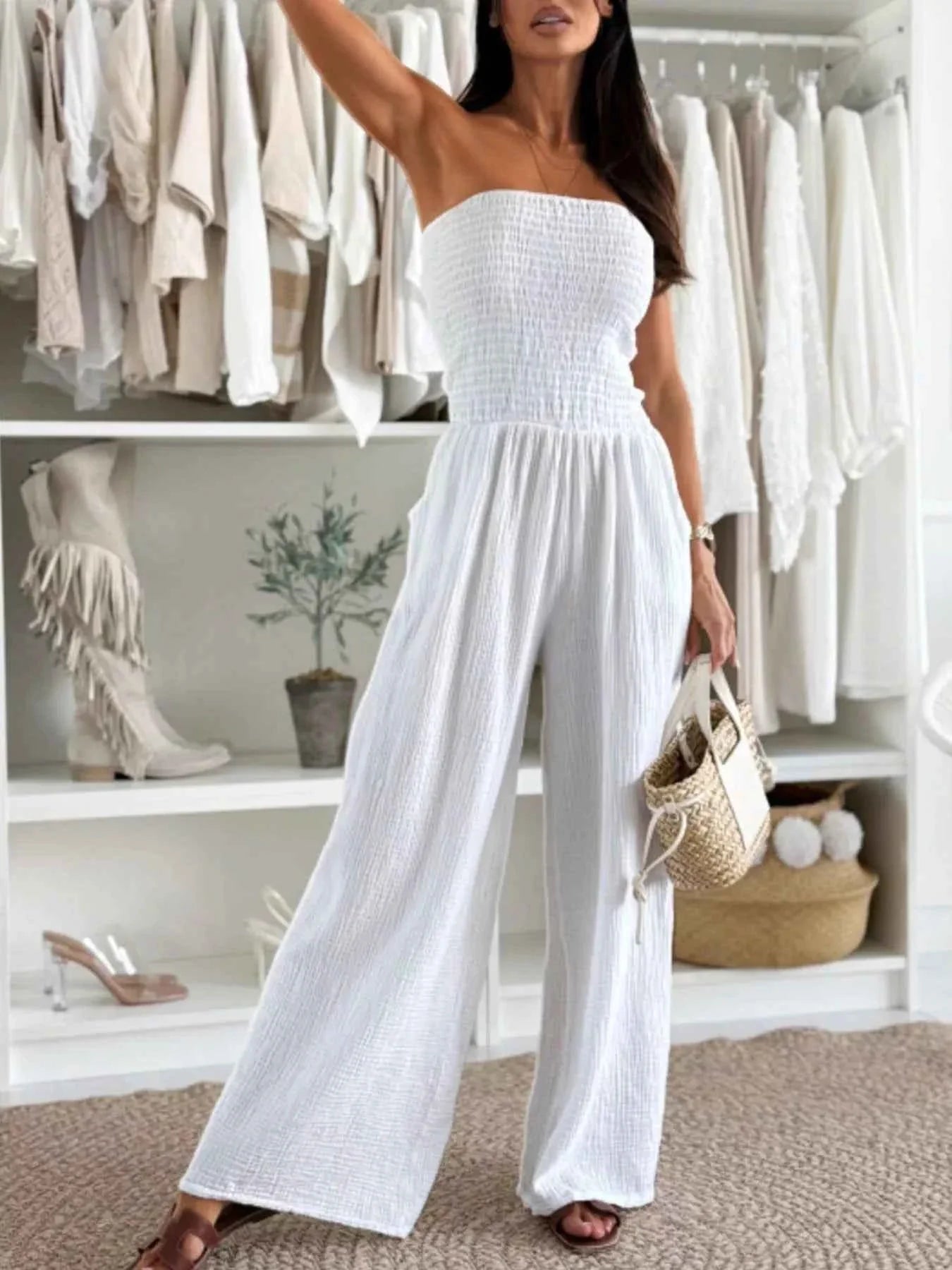 Smocked Tube : Wide-Leg Jumpsuit