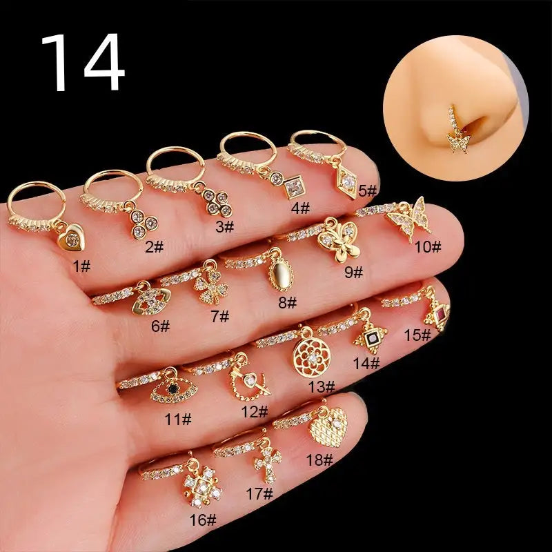 Henson Heart Butterfly Zircon Pendant Nose Ring