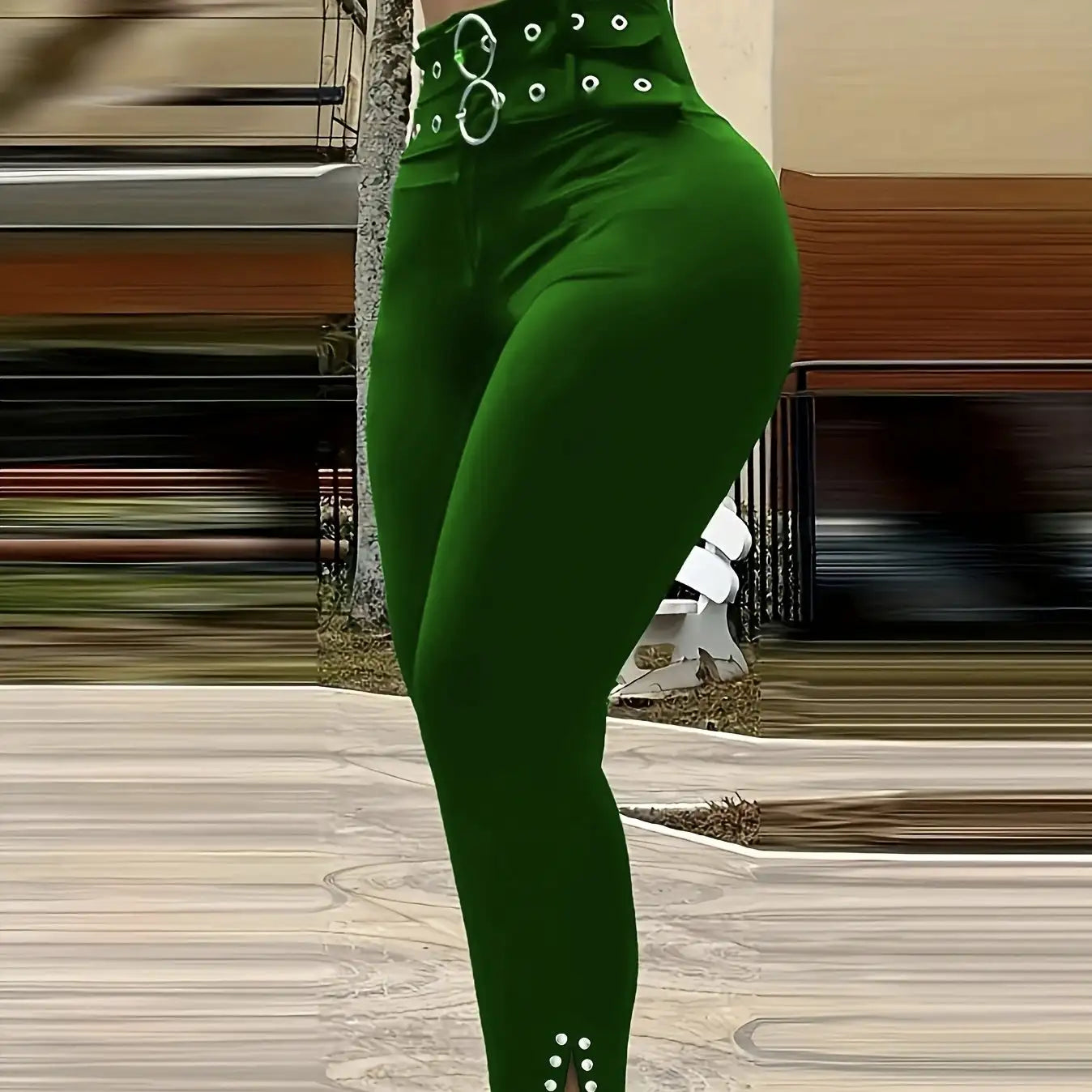 Ladies' Buckle And High Waisted Perforated Pants Sexy Slim Fit Pants Sexy Versatile New Clothes