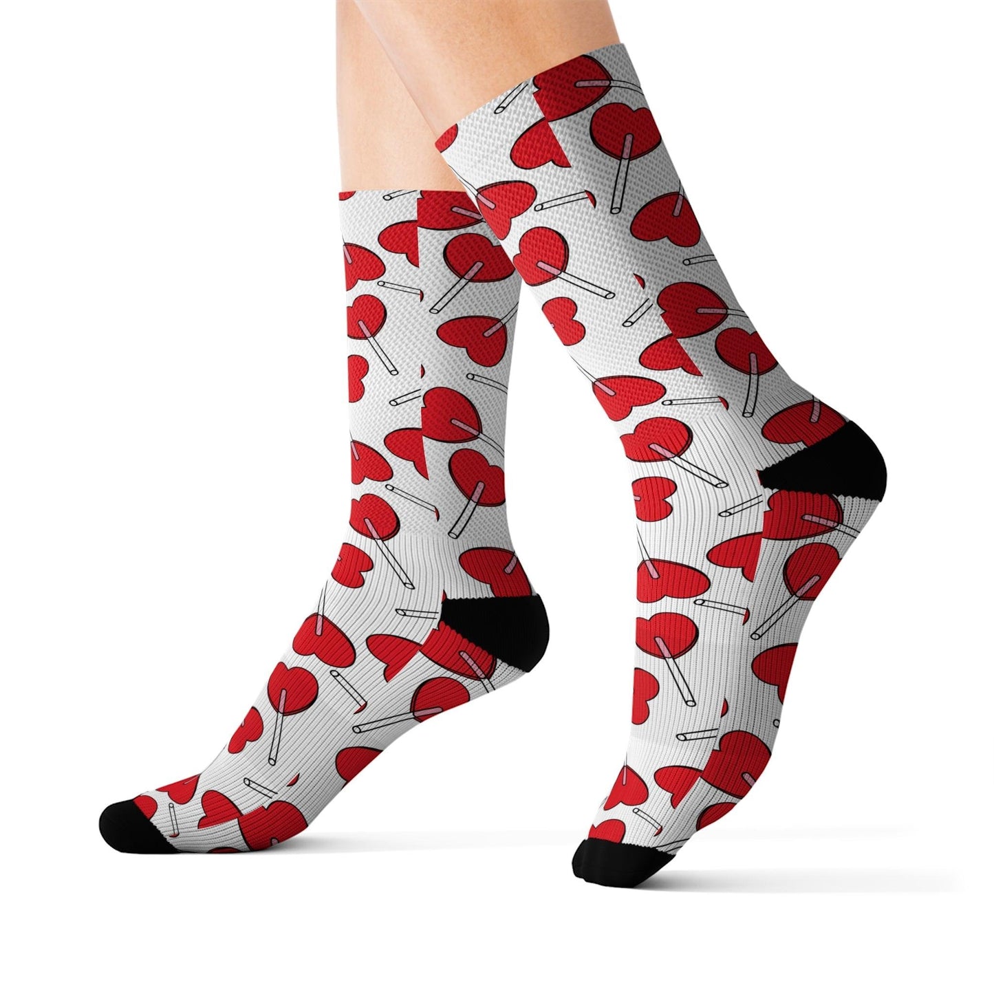 Valentine’s Day Heart Lollipops Sublimation Socks - Lizard Vigilante