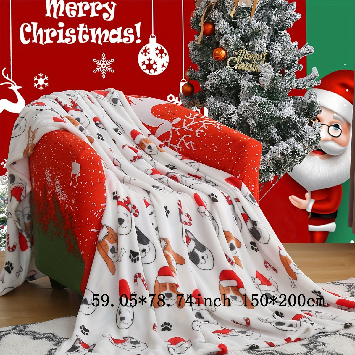 1pc Christmas Plush Bed Blanket, Soft Comfortable Blanket For Sofa Office Bed Camping Travelling Christmas Gift