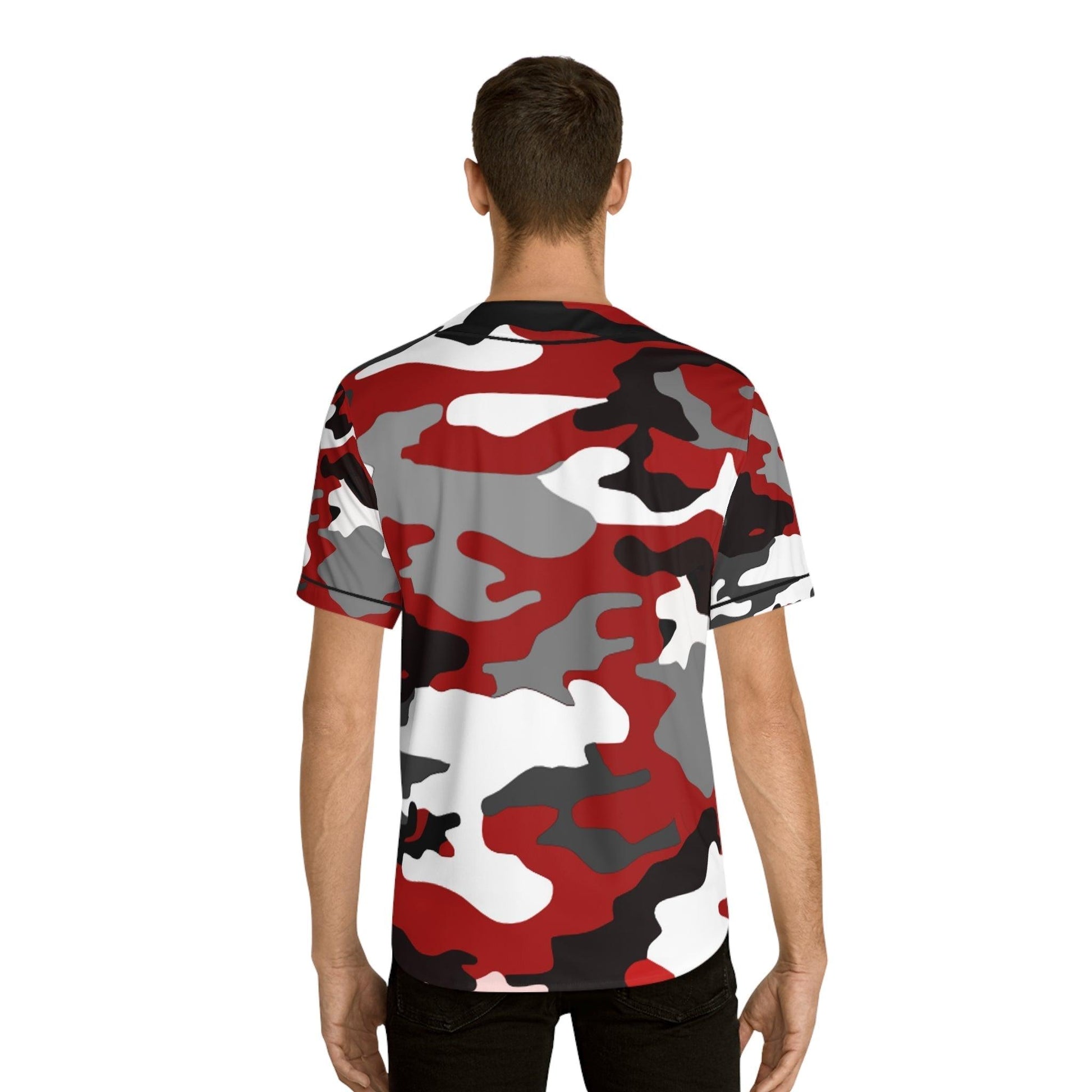 Red Black Grey White Camouflage Men's Baseball Jersey - Lizard Vigilante