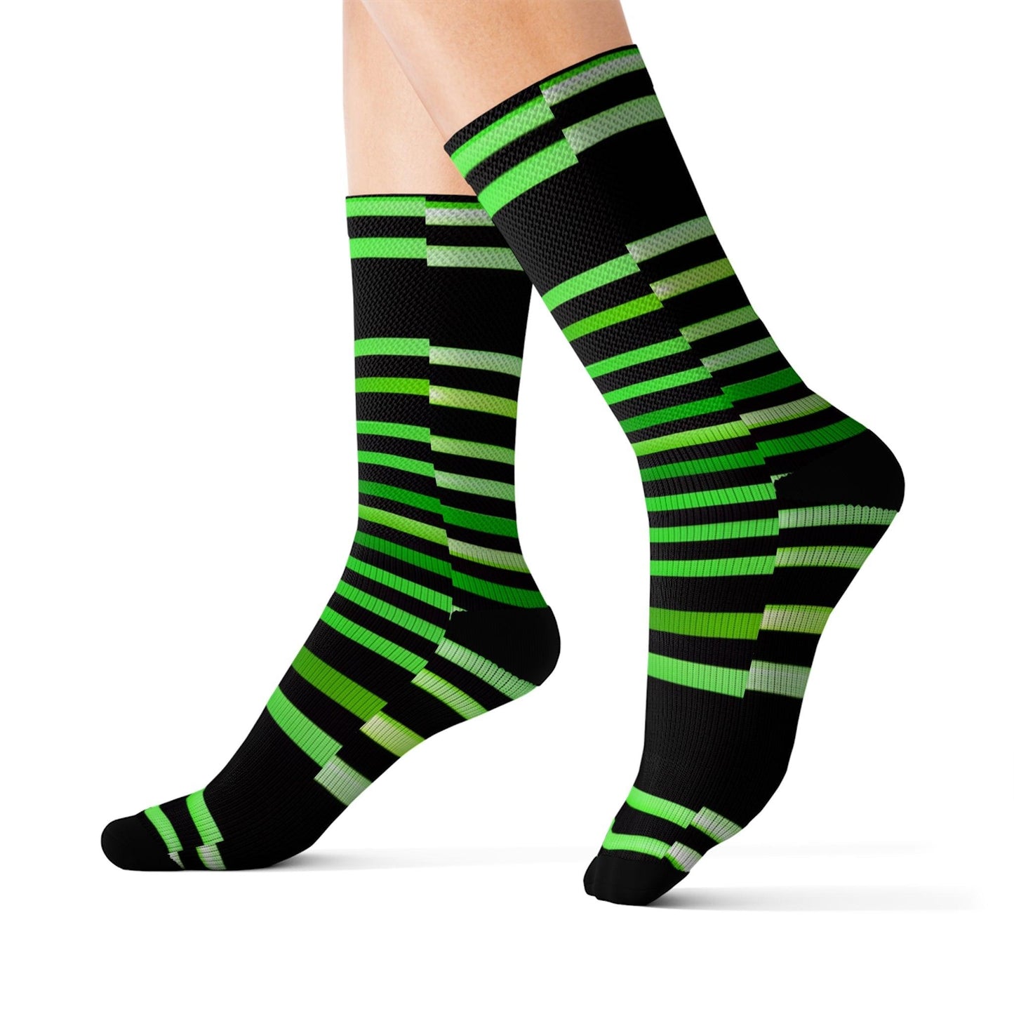 Green Black Lines Sublimation Socks - Lizard Vigilante