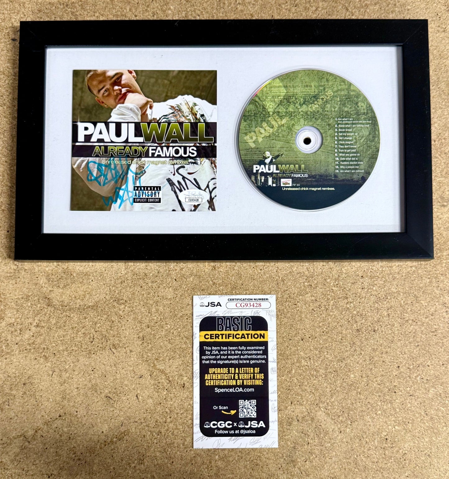Rapper Paul Wall Signed “Already Famous” (2008) Framed CD With JSA COA
