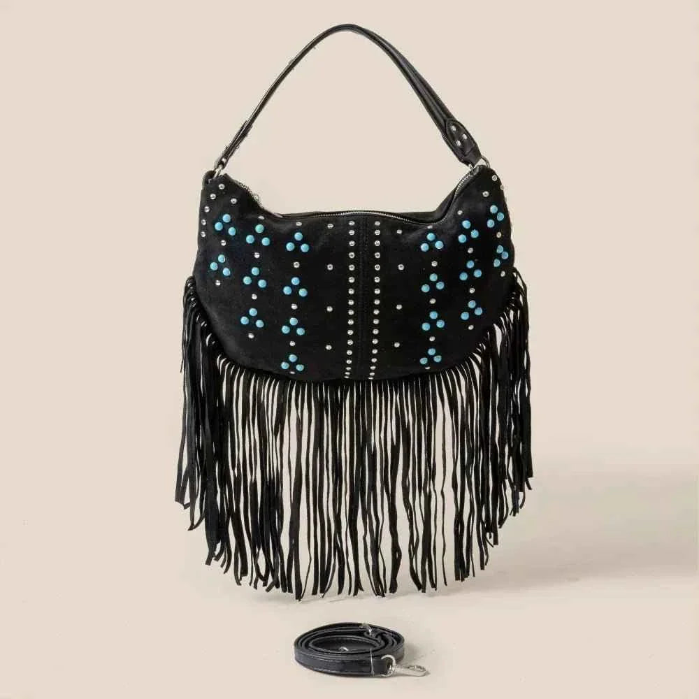 Fame Studded Pattern : Multi Fringe Hobo Shoulder Bag