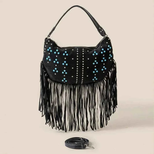 Fame Studded Pattern : Multi Fringe Hobo Shoulder Bag