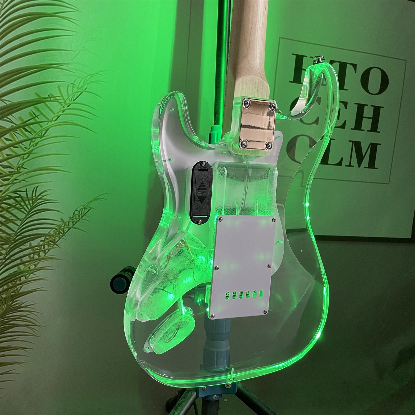 Transparent 6-String Solid Body Electric Guitar - 22 Frets, S-S-S Pickup, Acrylic Body, Green Light with White Pickguard - Premium electric guitar from dsers - Just $561.08! Shop now at Lizard Vigilante