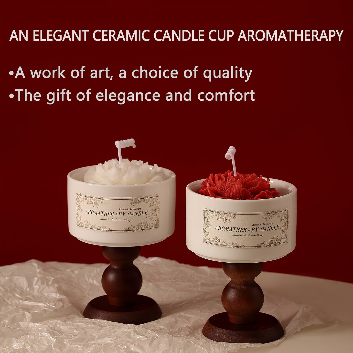 Luxury Soy Wax Scented Candle - 5.3oz Rose, Lavender, Gardenia | Elegant Gift Box for Christmas, Birthdays & Graduations | Home Decor with Ceramic Container & Wooden Base