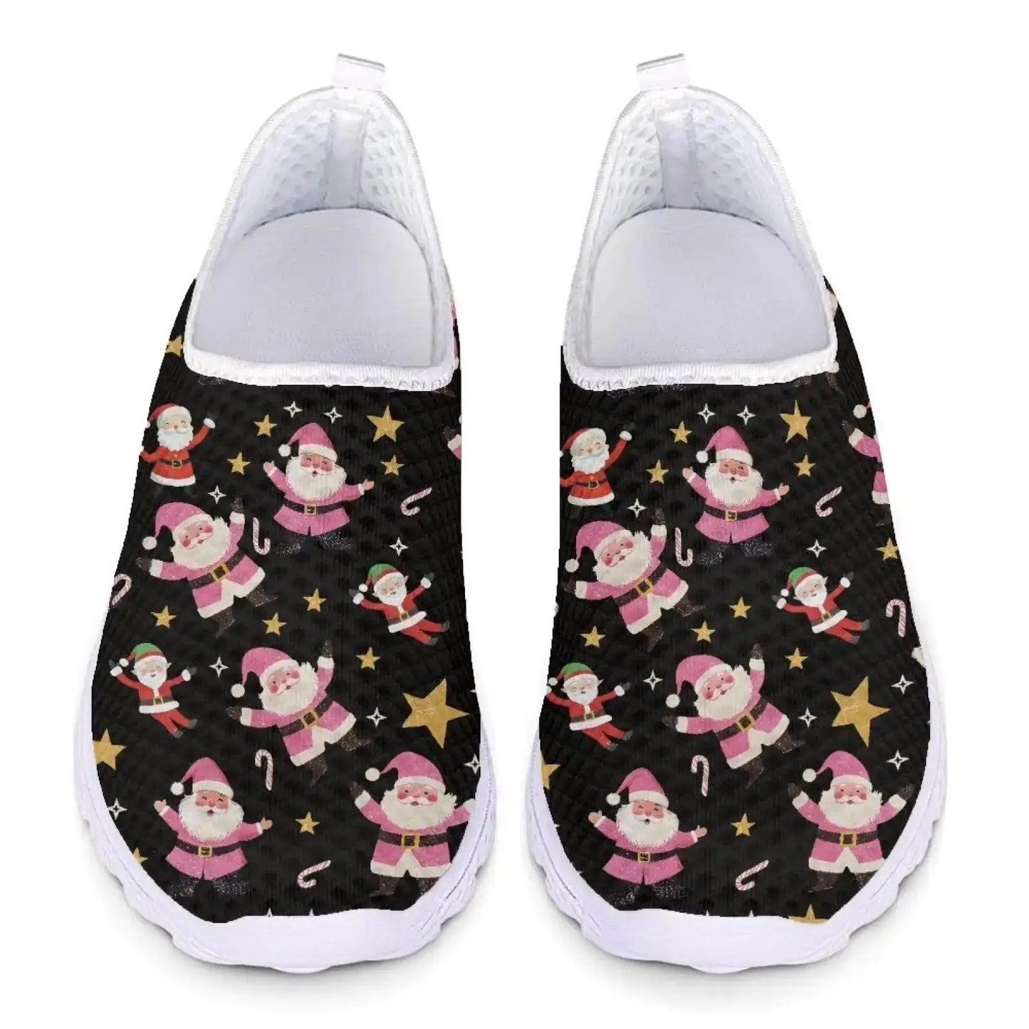 Coloranimal Cute Santa Claus Star Print Shoes for Women Walking Shoes Mesh Sports Shoes Breathable Aqua Water Shoes Swim Beach Christmas Theme Slip-on Shoes Footwear for Walking Running