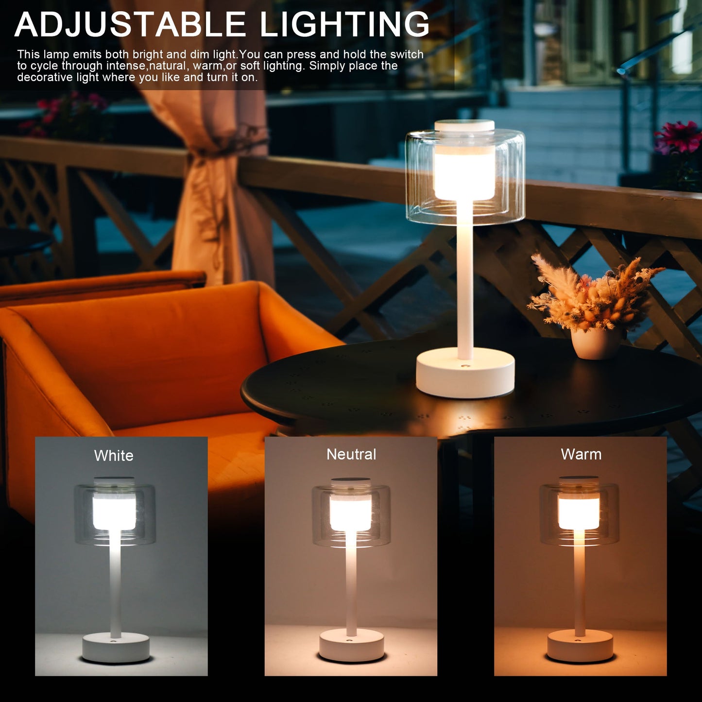 JHY DESIGN Industrial Rechargeable Table Lamp (White, Type-C)