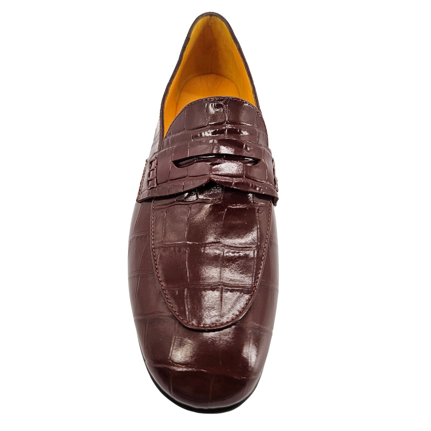 Chocolate Leather Flat Moc Croc Leather Loafer