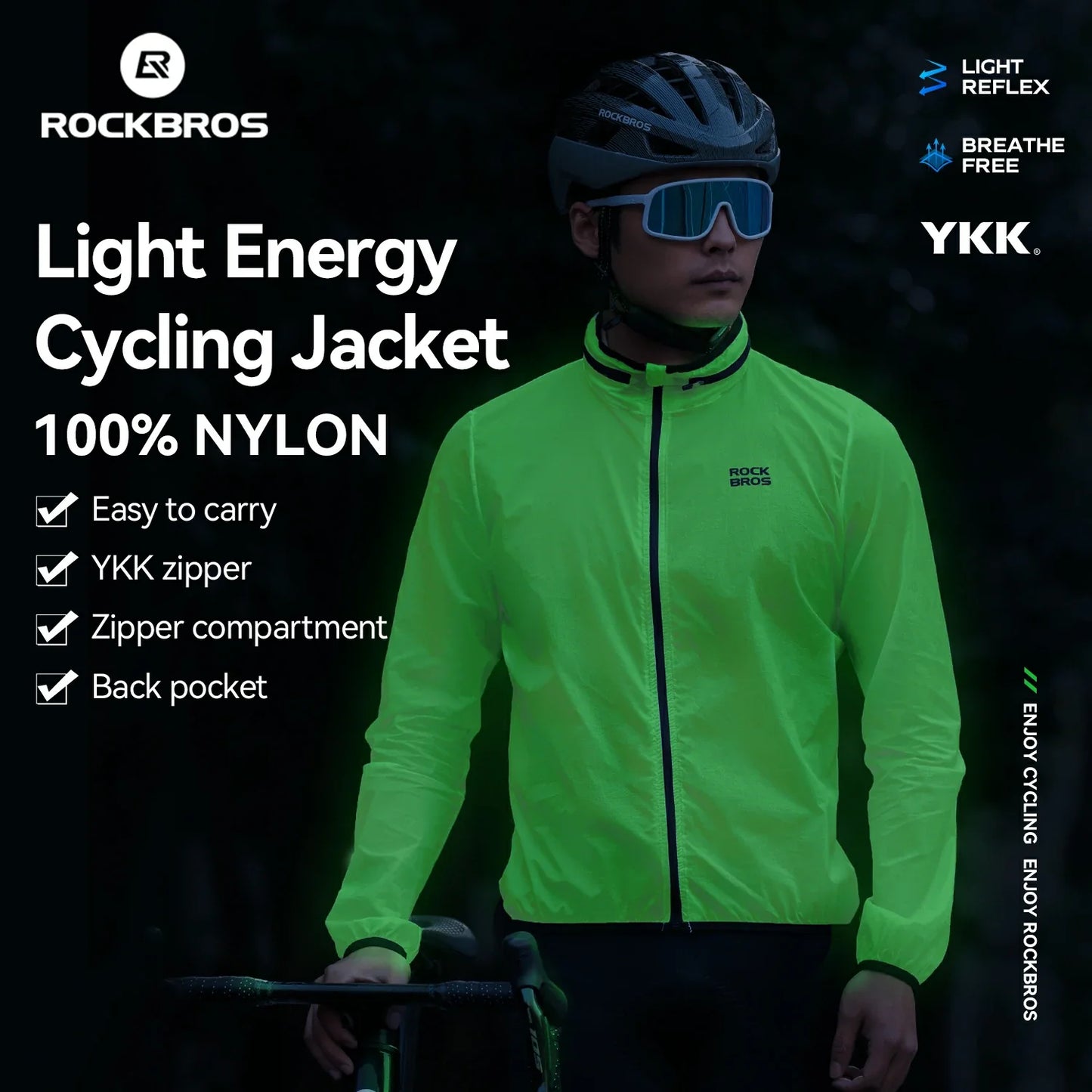 ROCKBROS Fluorescent Lightweight Cycling Phosphorescent Jacket Foldable
