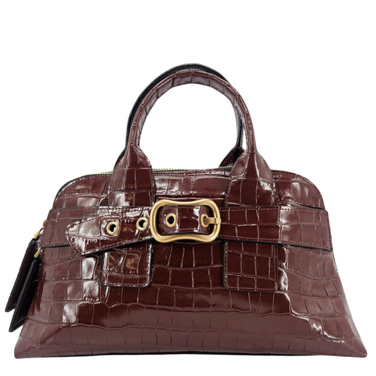 Niky Mid Brown Moc Croc Leather Mini tote Bag