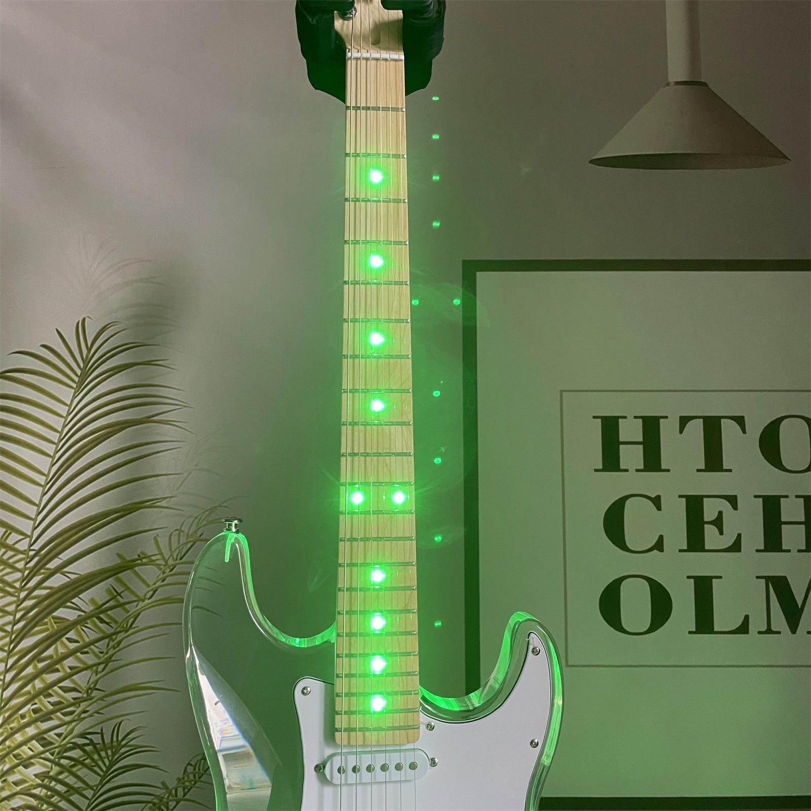 Transparent 6-String Solid Body Electric Guitar - 22 Frets, S-S-S Pickup, Acrylic Body, Green Light with White Pickguard - Premium electric guitar from dsers - Just $561.08! Shop now at Lizard Vigilante