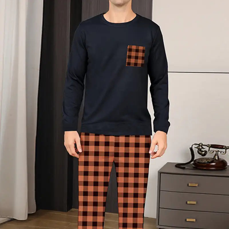 Ice Silk Long Sleeve Long Pants Men's Pajama Set