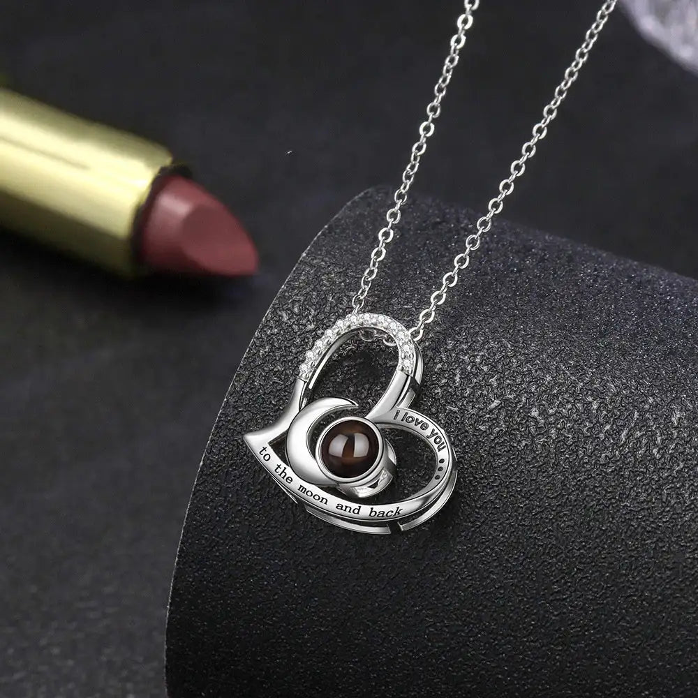 Women's S925 Sterling Silver Heart Shaped Moon Necklace