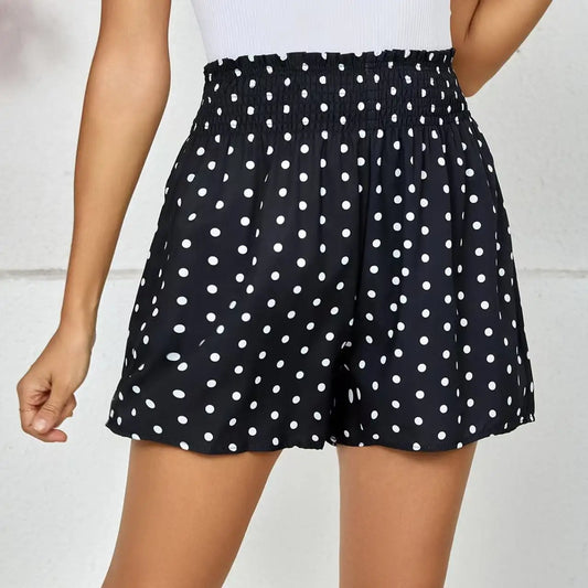 Ladies' Polka Dot Printed Sherry Shorts With Drawstring And Casual Shorts