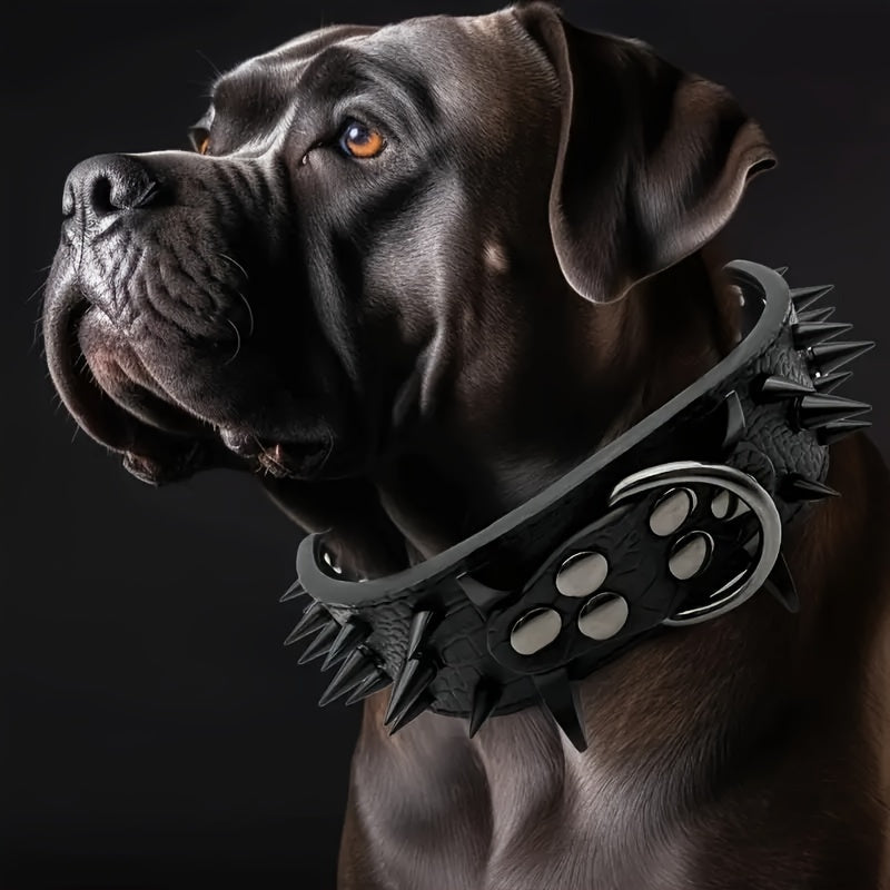 Leather Dog Collar with Spiked Studs – Heavy-Duty, Durable, Non-Breakable Buckle, Hand Wash Only – Sturdy Collar for Medium to Large Dogs" - Premium dog collar from Lizard Vigilante - Just $23.88! Shop now at Lizard Vigilante