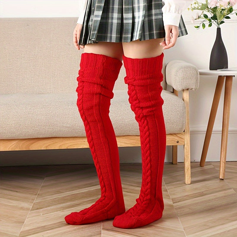 Cozy Cable Knitted Thigh High Socks - Soft & Stylish Over Knee Stockings for Women - Winter Warmth, Perfect Fit, One Size