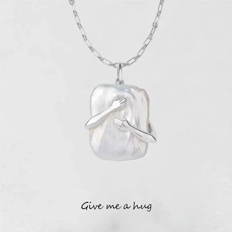 Unique Square Baroque Pearl Couple Pendant Necklace Valentines Day Lover Gift Party Jewelry