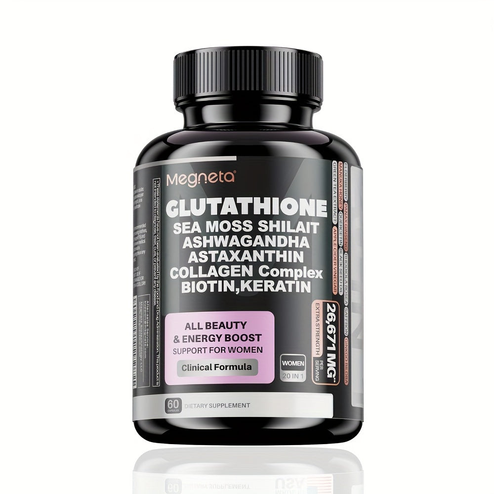 Megneta 20-in-1 Glutathione Collagen Capsules with Biotin, Keratin, Sea Moss & Shilajit – Advanced Hair, Skin, and Nail Supplement for Women - Premium collagen capsules from Lizard Vigilante - Just $25.99! Shop now at Lizard Vigilante