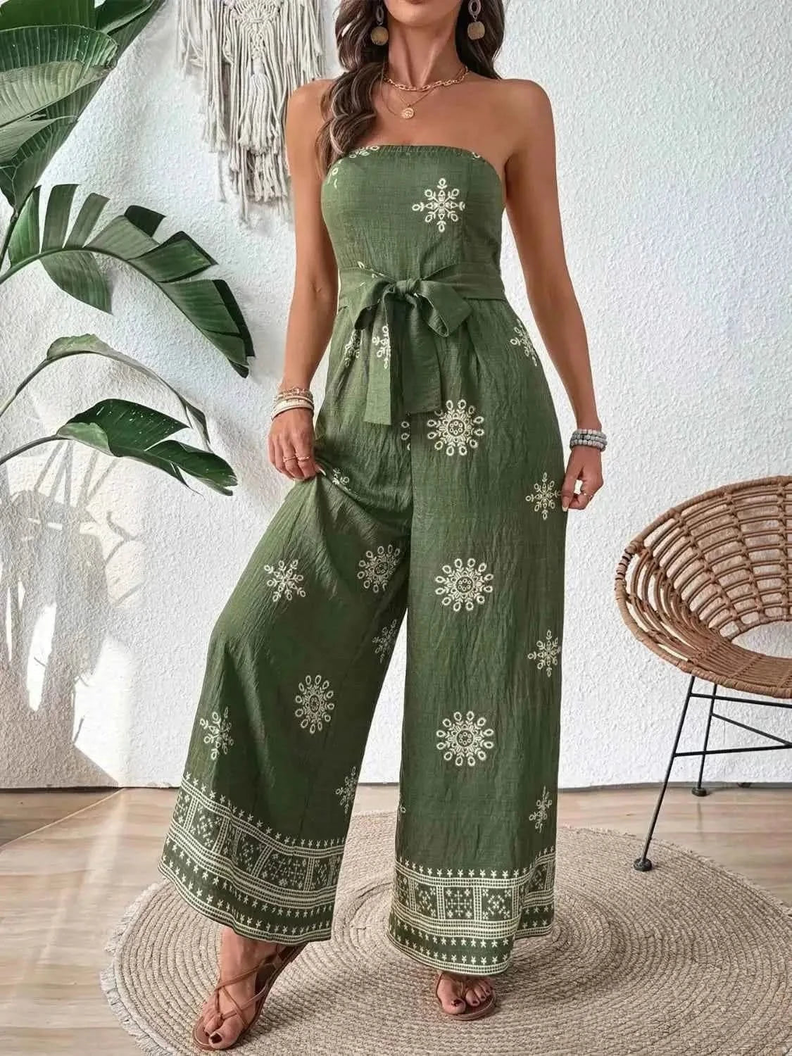 Stylish Printed Wide : Leg Tube Jumpsuit