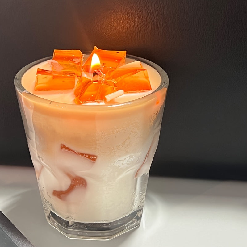 1pc, 300g Caramel Latte Scented Candle, Handcrafted Soy Wax, Indoor Use, Crystal Accents, Oval Shape, Aromatherapy, Perfect for Home Decor, Suitable for Christmas, Halloween, Easter, Hanukkah, Thanksgiving, 0.26-2.64gal Capac