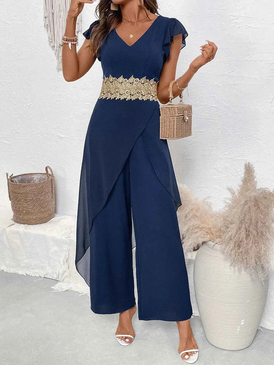 V-Neck Wide : Leg Jumpsuit