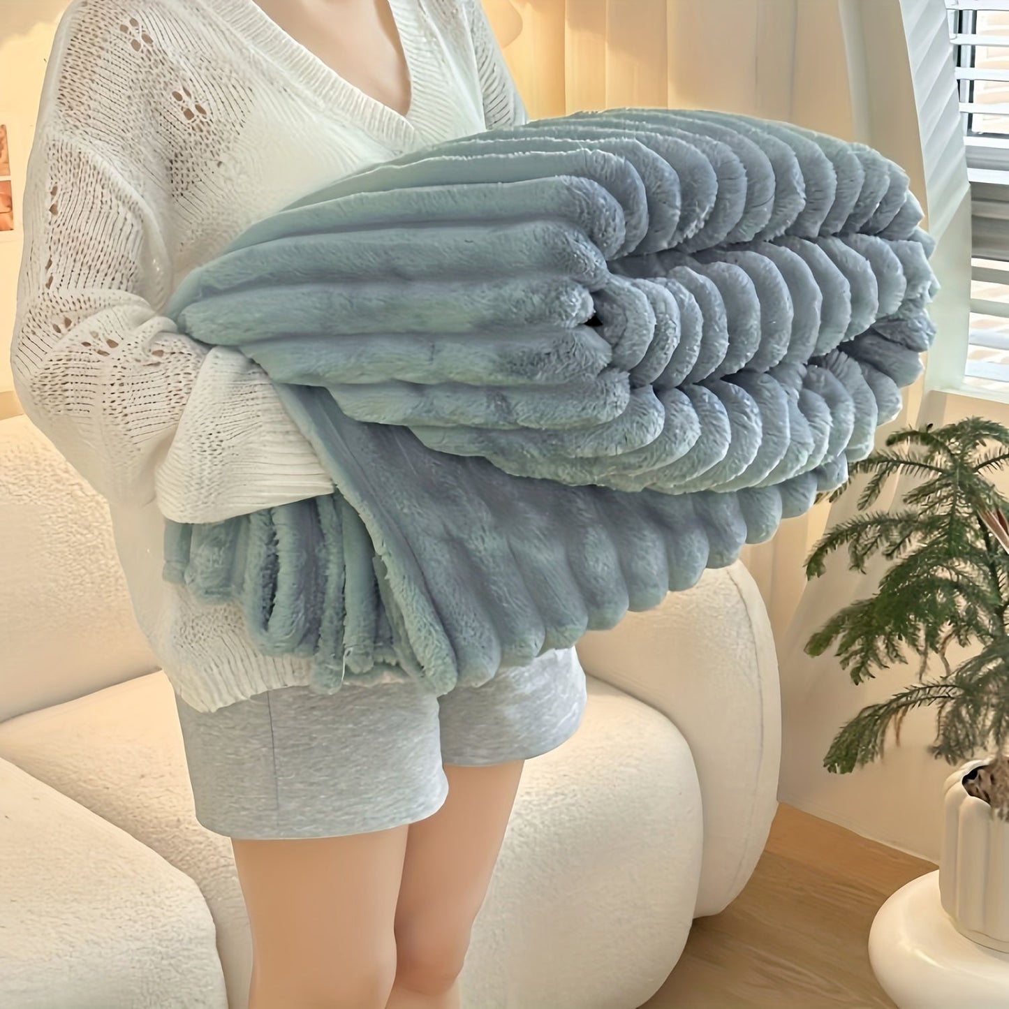 1pc Cozy Double-Sided 3D Rabbit Hair Blanket - Soft, Warm, and Fuzzy for Snuggling Up - Perfect for Office, Outdoor Camping, Sofa, and Gift Giving