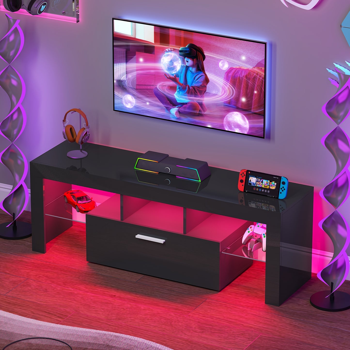 High-Gloss LED TV Stand – Modern Media Console for 55” to 80” TVs, with Storage Drawers, USB-Powered LED Lights, Available in White or Black - Premium  from Lizard Vigilante - Just $214.99! Shop now at Lizard Vigilante