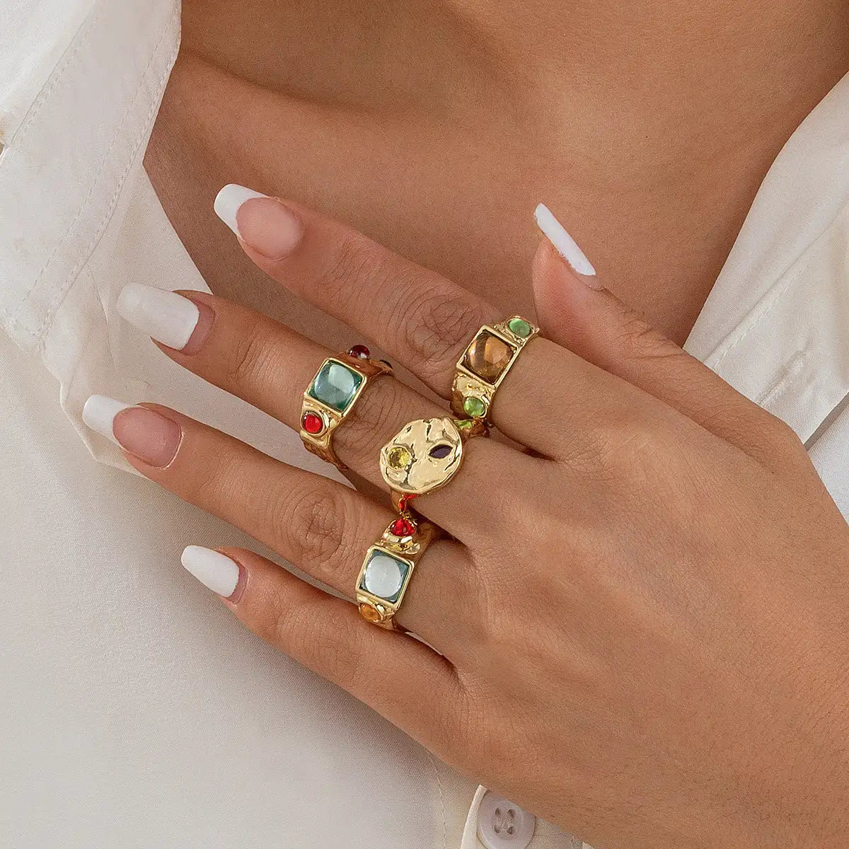 Geometric Diamond Gemstone Ring Suit Women