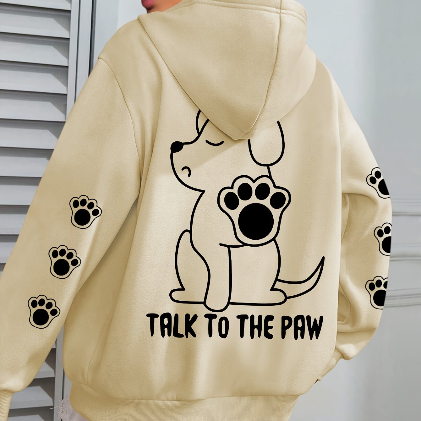 Plus Size Womens Cozy Dog Talk to The Paw Print Hoodie - Soft Drawstring Casual Hooded Sweatshirt for Winter and Fall - Comfortable Relaxed Fit, Long Sleeve, Pullover Design, and Fun Pet Lovers Graphic - Premium hoodies from Lizard Vigilante - Just $26.99! Shop now at Lizard Vigilante