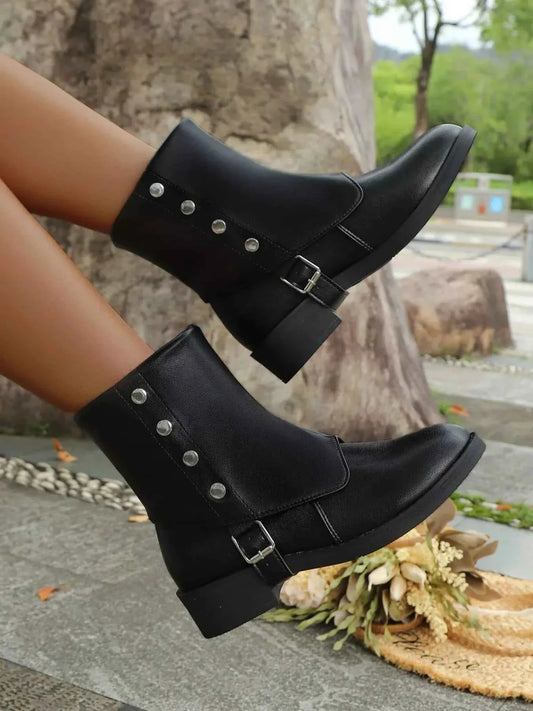 Stylish Buckled Block Heels Boots