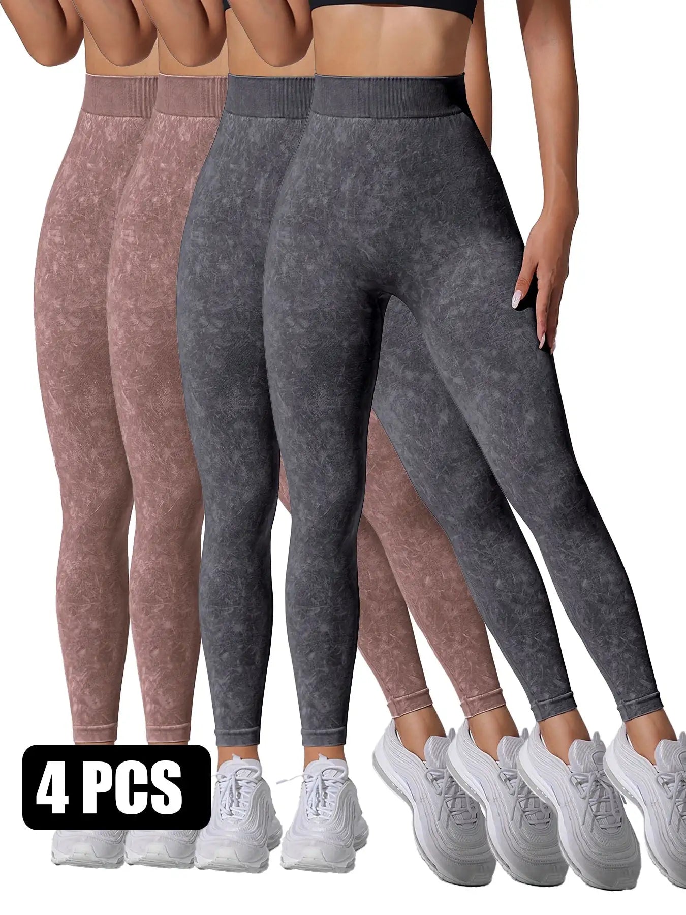 4 Pieces Scrunch Butt Lifting Workout V Back Leggings
