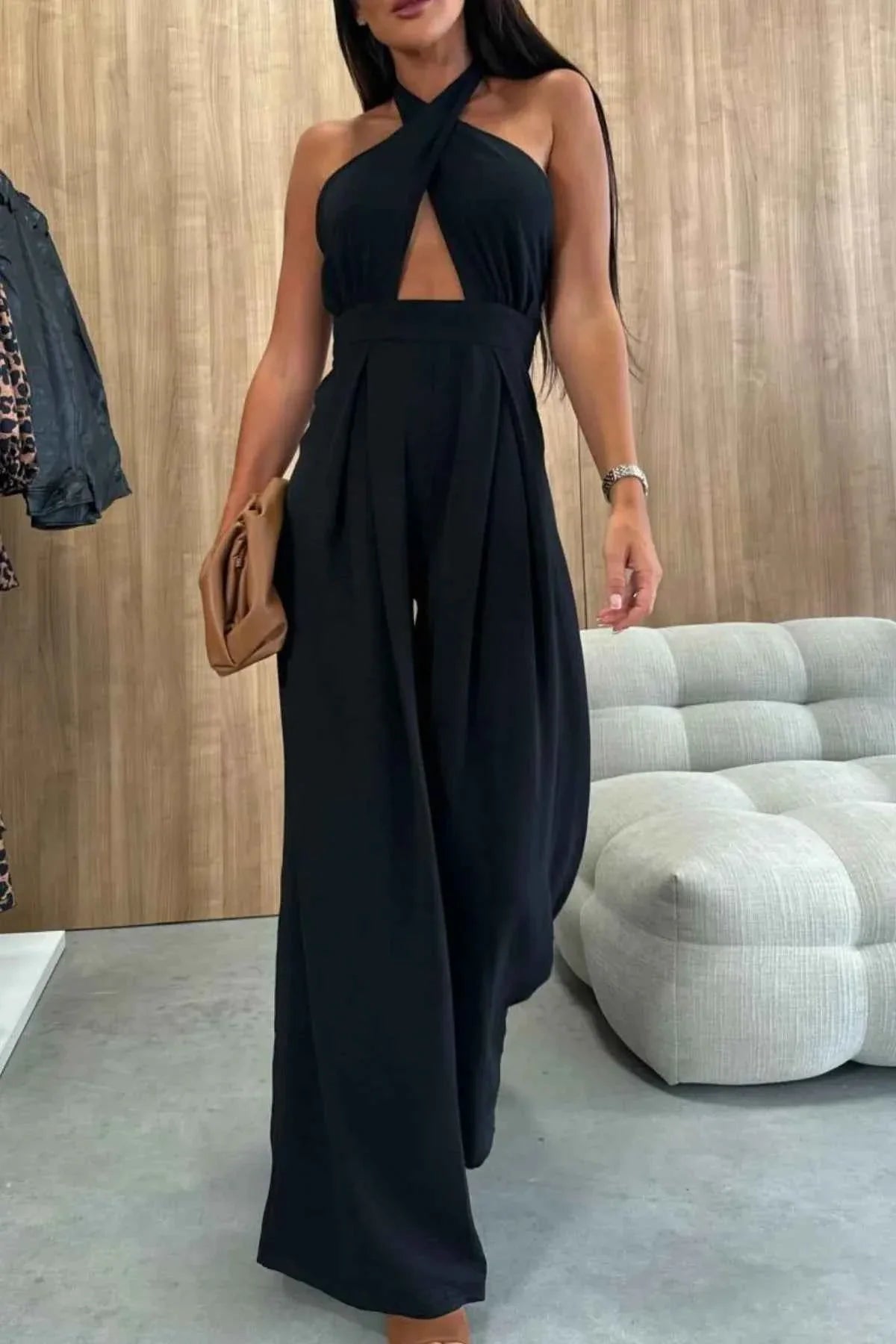 Halter Neck Wide Leg : With Keyhole Detail Jumpsuit