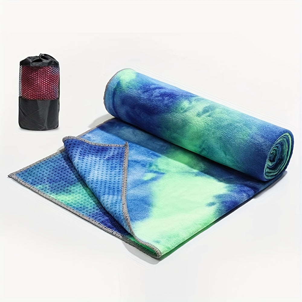 1pc Vibrant Tie-Dye Sweat-Absorbent Non-Slip Yoga Towel with Storage Bag - Soft, Foldable Sports Blanket for Outdoor, Gym, Pilates & Fitness Training, Machine Washable Polyester/Nylon