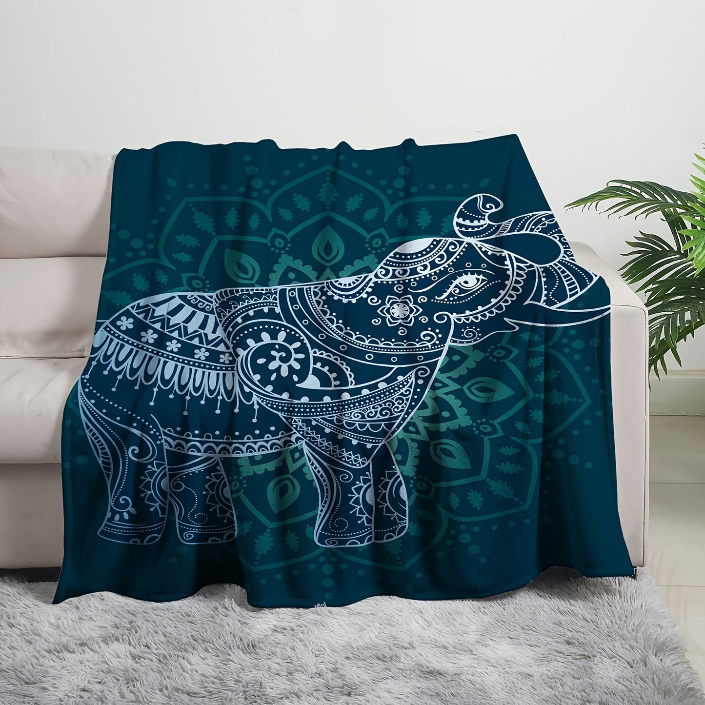 1pc Boho Elephant Printed Blanket, Gift Blanket For Couch Bed Sofa Car Camping Travelling, Blanket Suitable For All Seasons