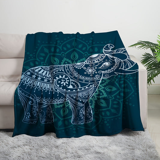 1pc Boho Elephant Printed Blanket, Gift Blanket For Couch Bed Sofa Car Camping Travelling, Blanket Suitable For All Seasons