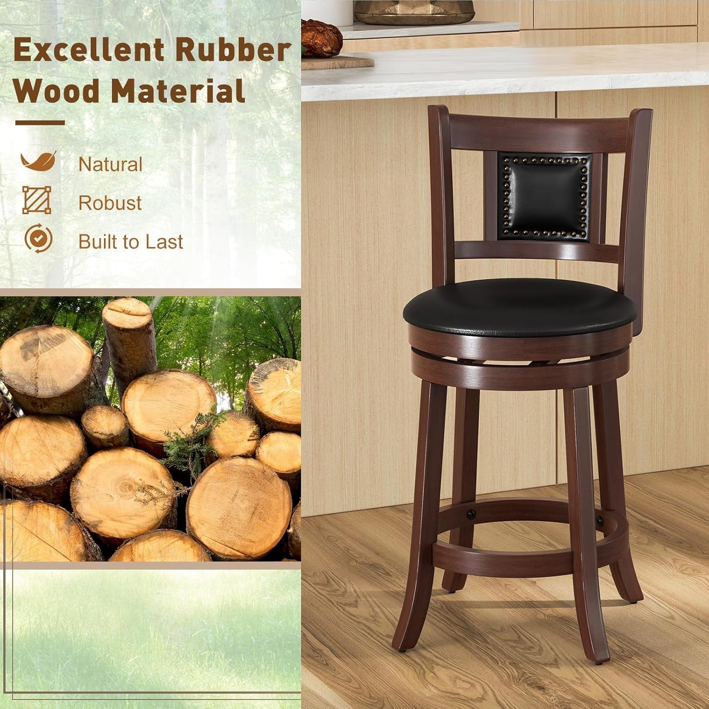 Ergonomic Swivel Bar Stools Set of Two