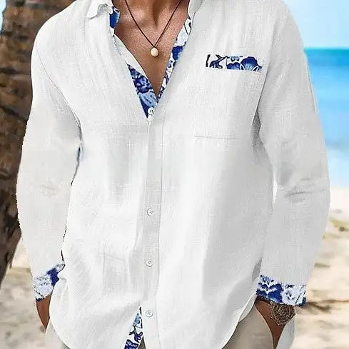 Men's Polo Collar Long-sleeved Casual Shirt