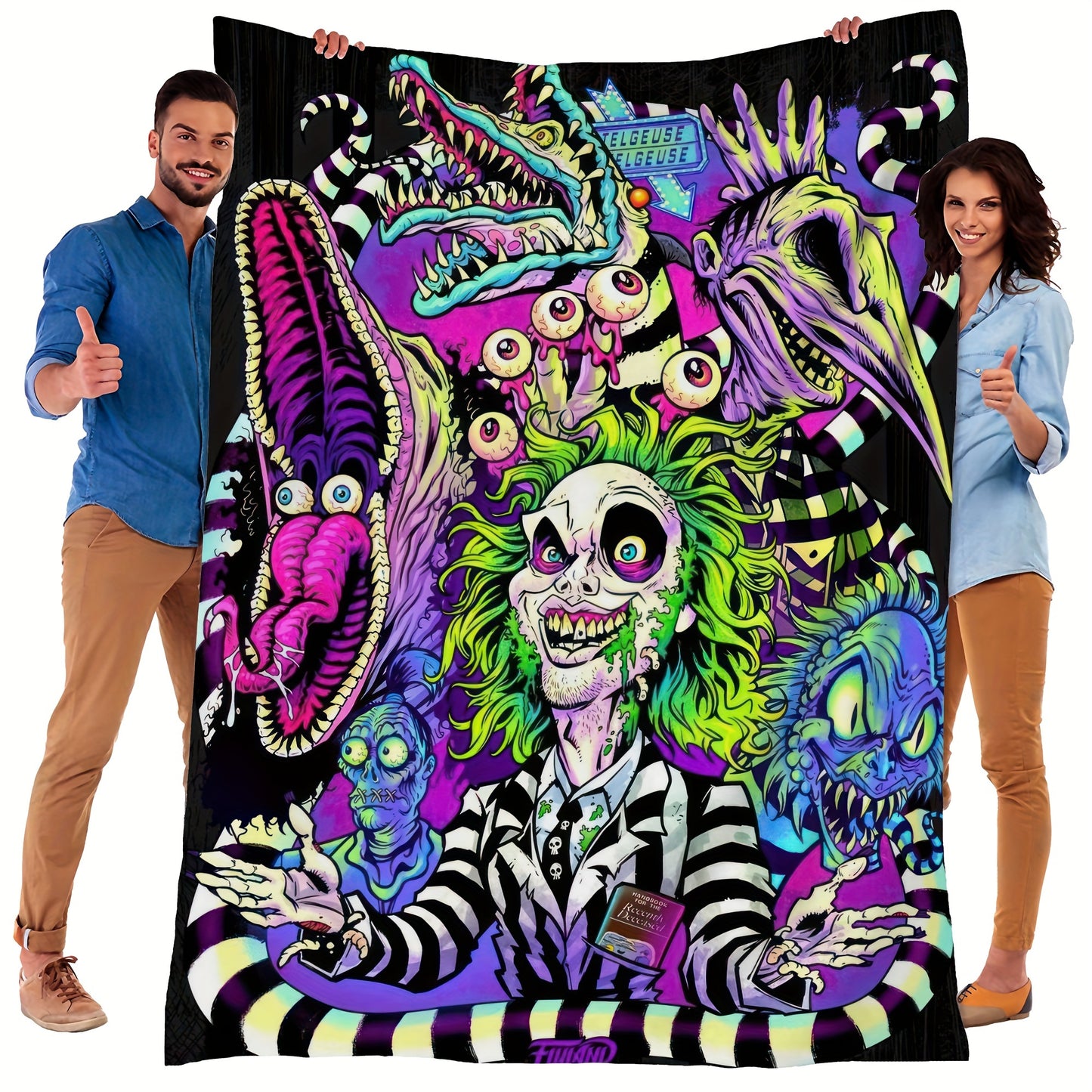 Beetlejuice Cozy Horror Monster Anime Print Flannel Blanket – Soft, Warm, and Reversible for Couch, Office, Bed, or Camping – Machine Washable, All-Season Gift - Premium blanket from Lizard Vigilante - Just $33.99! Shop now at Lizard Vigilante