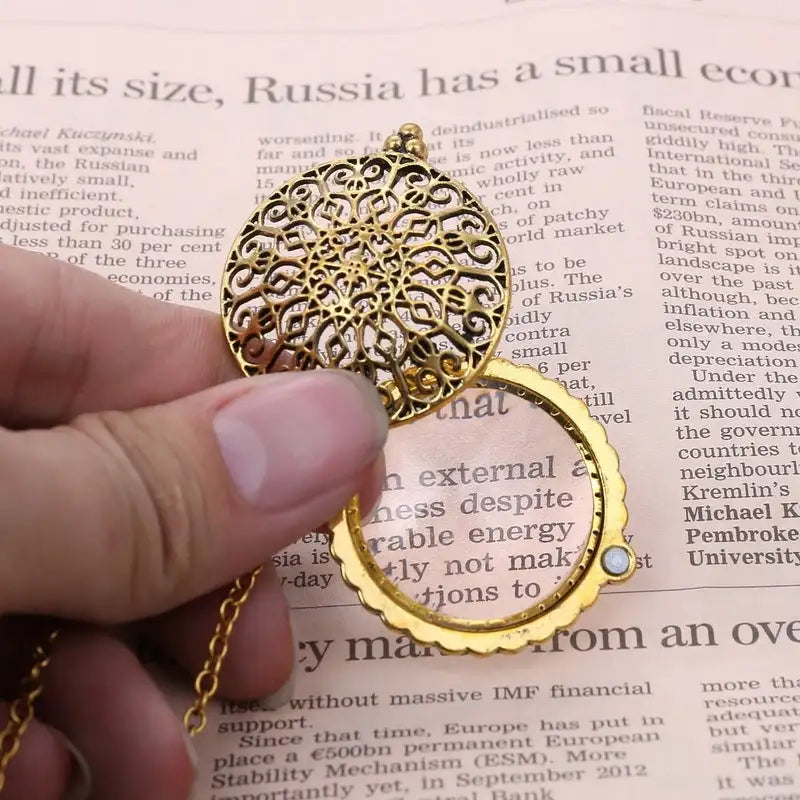 Hollow Retro Magnifying Glass Necklace Alloy Plating