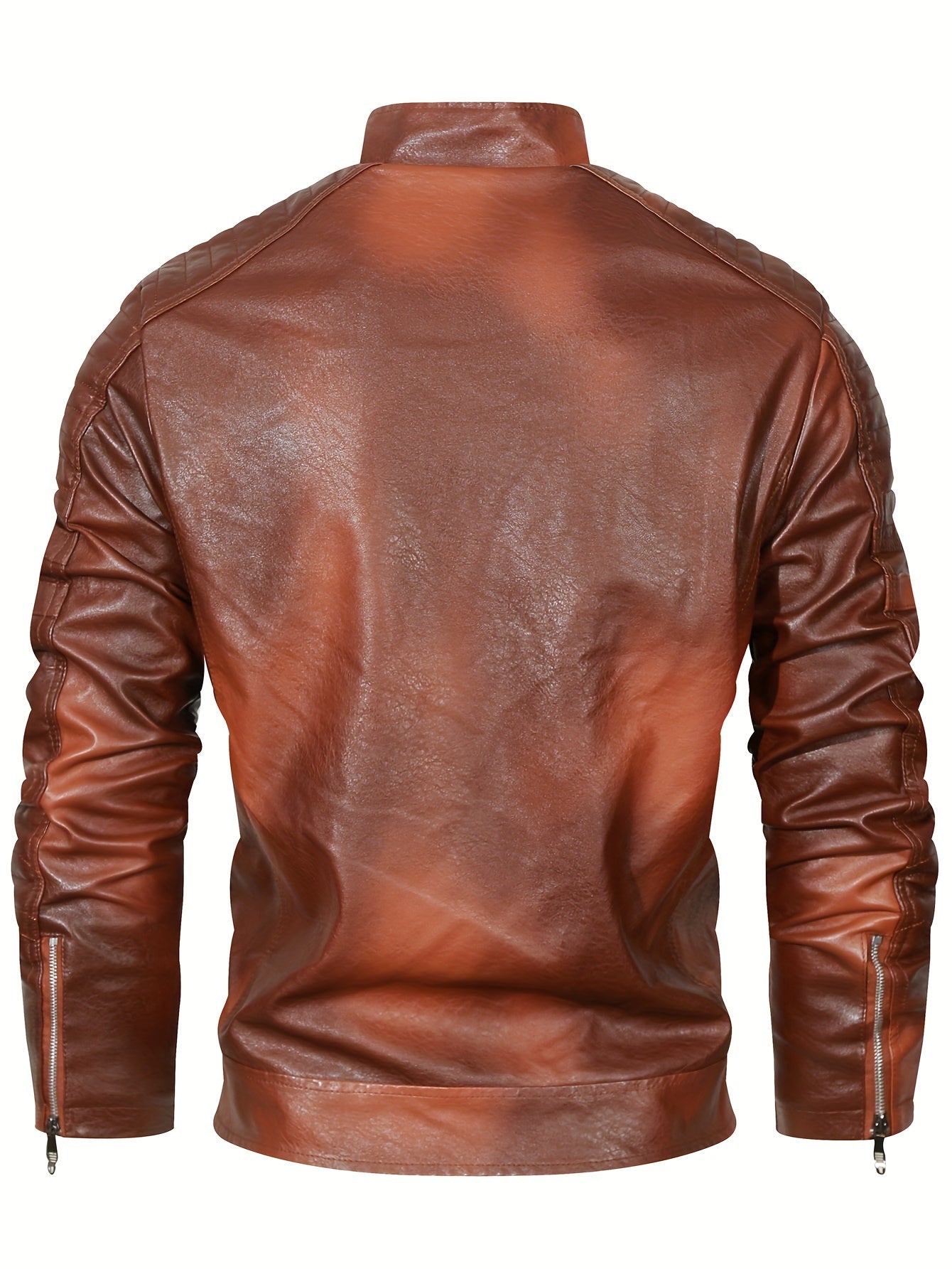 Men's Retro Style Down Motorcycle Jacket – Fall/Winter PU Leather, Fleece Lining, Zippered Pockets & Stand Collar, Chic Biker Jacket for Outdoor Adventures" - Premium jacket from Lizard Vigilante - Just $37.99! Shop now at Lizard Vigilante