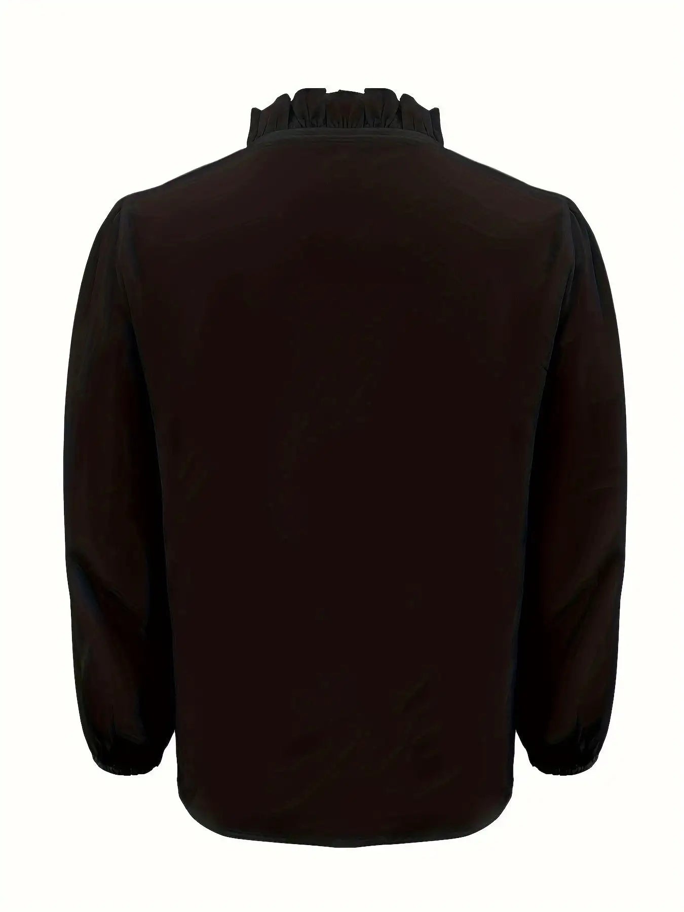 Pure Color Ruffle Hemline Shirt, Casual V-neck Long Sleeve Shirt.